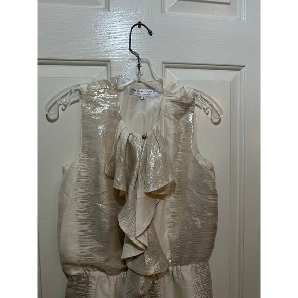 Trina Turk Women's Cream Silk Ruffle Front Mini Dress Size 2 - Picture 5 of 9